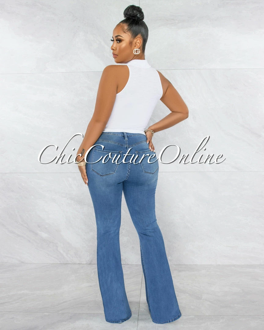 Vendor-unknown Friday Medium Blue Denim High-Waist Bell Legs Jeans JUST IN