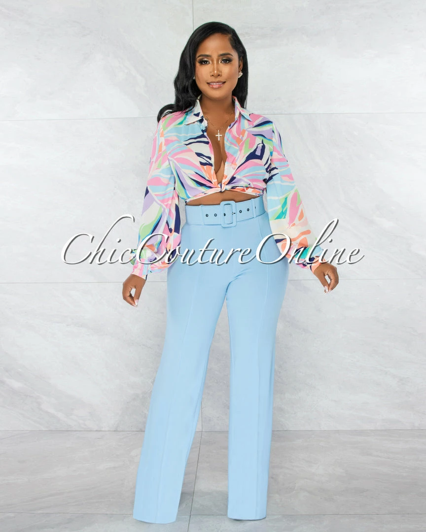 Chic Couture Online Mehadi White Multi-Color Print Self-Tie Crop Top JUST IN