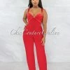 Vendor-unknown Avari Red Sweetheart Satin Neckline Jumpsuit