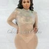 Vendor-unknown Patrina Nude Iridescent Rhinestones Mesh Mini Dress JUST IN