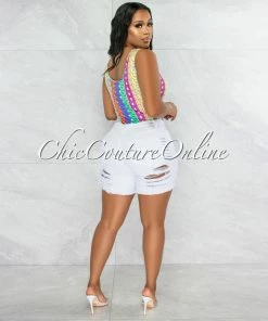 Vendor-unknown Justice Off-White Denim Distressed Shorts