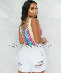 Vendor-unknown Justice Off-White Denim Distressed Shorts