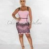 Chic Couture Online Earvin Pink Black Trim Lace Hem Bandage Dress