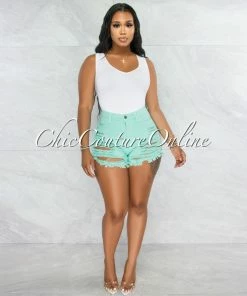 Vendor-unknown Carla Mint Denim Distressed Shorts