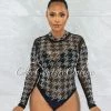 Vendor-unknown Scott Black Houndstooth Rhinestones Mesh Bodysuit