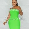 Chic Couture Online Rokka Green White Fret Print Strapless Bandage Dress