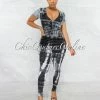 Chic Couture Online Maya Black White Tie-Dye Print V-Neck Jumpsuit
