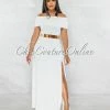 Vendor-unknown Brielle Off-White Off-The Shoulder Side Slit Maxi Dress