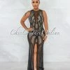 Vendor-unknown Molara Black Iridescent Rhinestone Maxi High Slit Dress