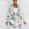 Chic Couture Online Luther Nude Green Leaf Print Blazer & Biker Shorts Set JUST IN