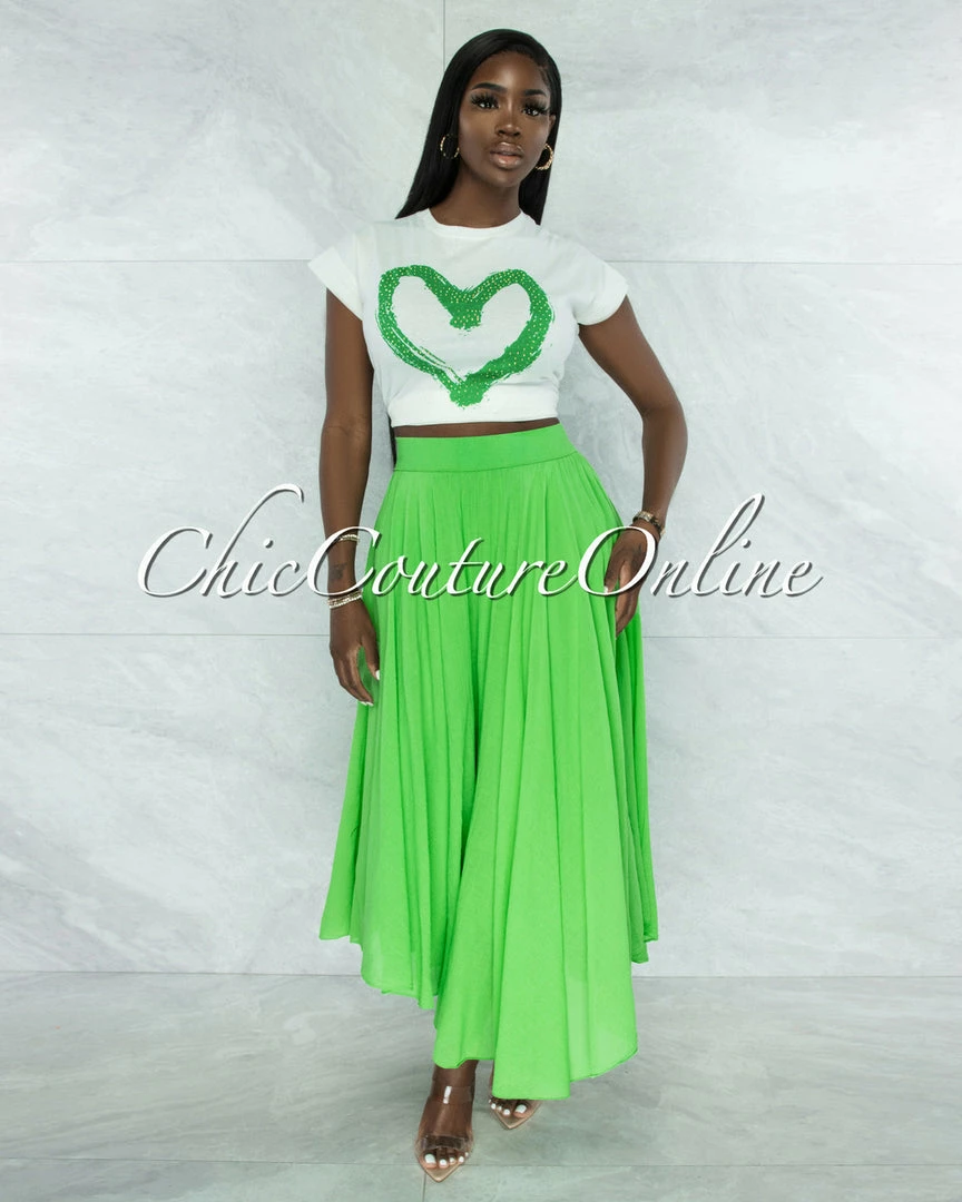 Vendor-unknown Dondra Kelly Green Flutter Wide Maxi Skirt