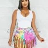 Vendor-unknown JUST IN Dolly Cotton Candy Tie-Dye Distressed Fringe Denim Shorts
