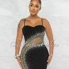 Vendor-unknown Toraya Black Fishnet Accent Rhinestones Dress