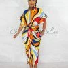 Chic Couture Online Angelie Multi-Color Print Draped Front Tie Shirt Maxi Dress JUST IN