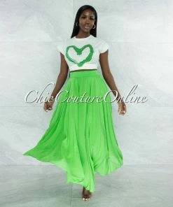 Vendor-unknown Dondra Kelly Green Flutter Wide Maxi Skirt