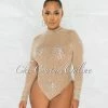 Chic Couture Online JUST IN Moore Nude Silver Mesh Rhinestones Bodysuit