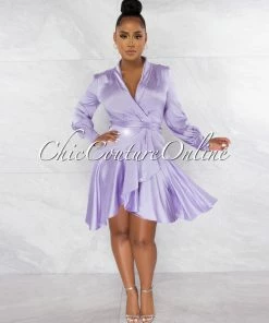 Chic Couture Online JUST IN Eloyda Lilac Wrap High Low Ruffle Dress