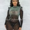 Vendor-unknown Patrina Black Iridescent Rhinestones Mesh Mini Dress JUST IN