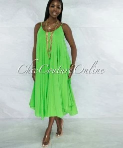 Vendor-unknown JUST IN Normandie Apple Green Wide Flutter Maxi Dress