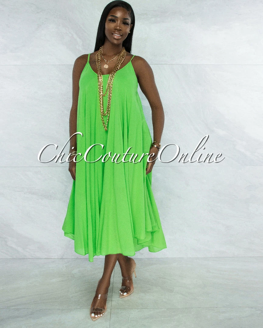 Vendor-unknown JUST IN Normandie Apple Green Wide Flutter Maxi Dress