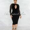 Chic Couture Online Cardinal Black Mesh Front Key-Hole Midi Ruched Dress