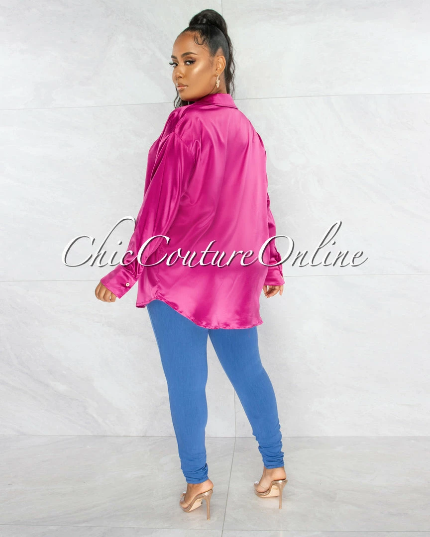 Chic Couture Online JUST IN Finlay Fuchsia Crop Torn Top & Blouse Set