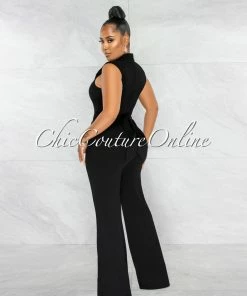 Chic Couture Online JUST IN Brandy Black Gold Link Lace-Up Jumpsuit