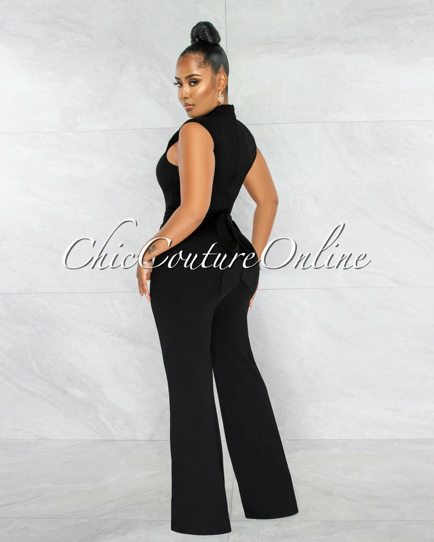 Chic Couture Online JUST IN Brandy Black Gold Link Lace-Up Jumpsuit