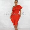 Chic Couture Online Annette Red Single Shoulder Ruffle Bandage Midi Dress JUST IN