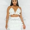 Chic Couture Online JUST IN Wagner Off-White Embroidery Crop Top & Ruffle Skirt Set
