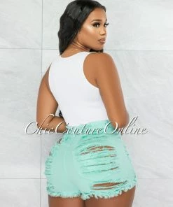 Vendor-unknown Carla Mint Denim Distressed Shorts