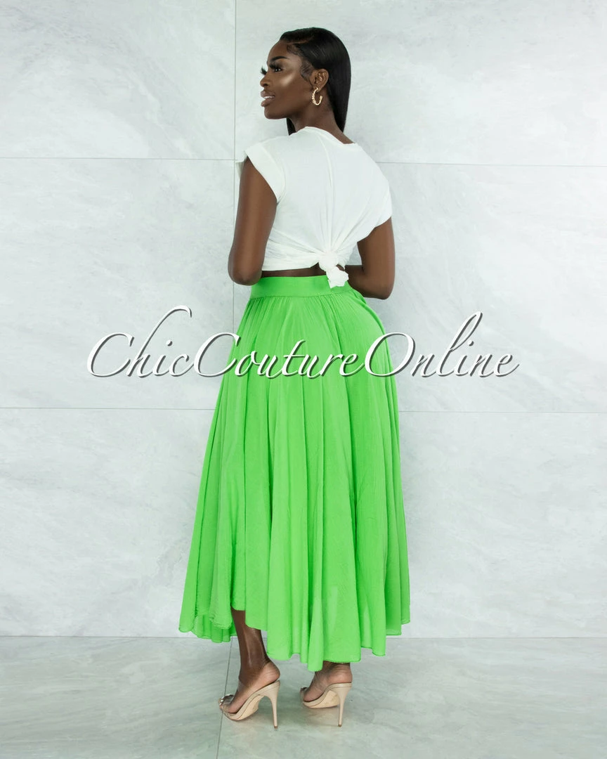 Vendor-unknown Dondra Kelly Green Flutter Wide Maxi Skirt