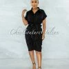 Vendor-unknown JUST IN Valley Black Drape Self-Tie Belt Shirt Midi Dress