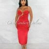 Vendor-unknown LaRue Red Rhinestones Bust Shimmer Midi Dress JUST IN