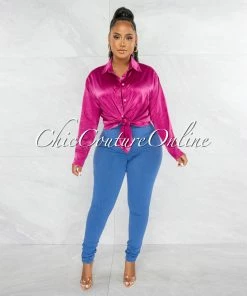 Chic Couture Online JUST IN Finlay Fuchsia Crop Torn Top & Blouse Set