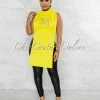 Vendor-unknown JUST IN Mistara Yellow #31 Turtle Neck Open Sides Long Top