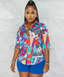 Chic Couture Online Peyton Multi-Color Print Buttoned Boyfriend Shirt