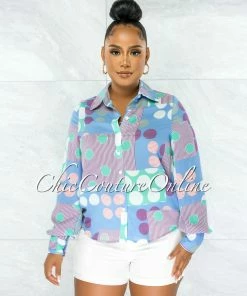 Chic Couture Online Prosa Baby Blue Print Buttoned Long Sleeves Shirt