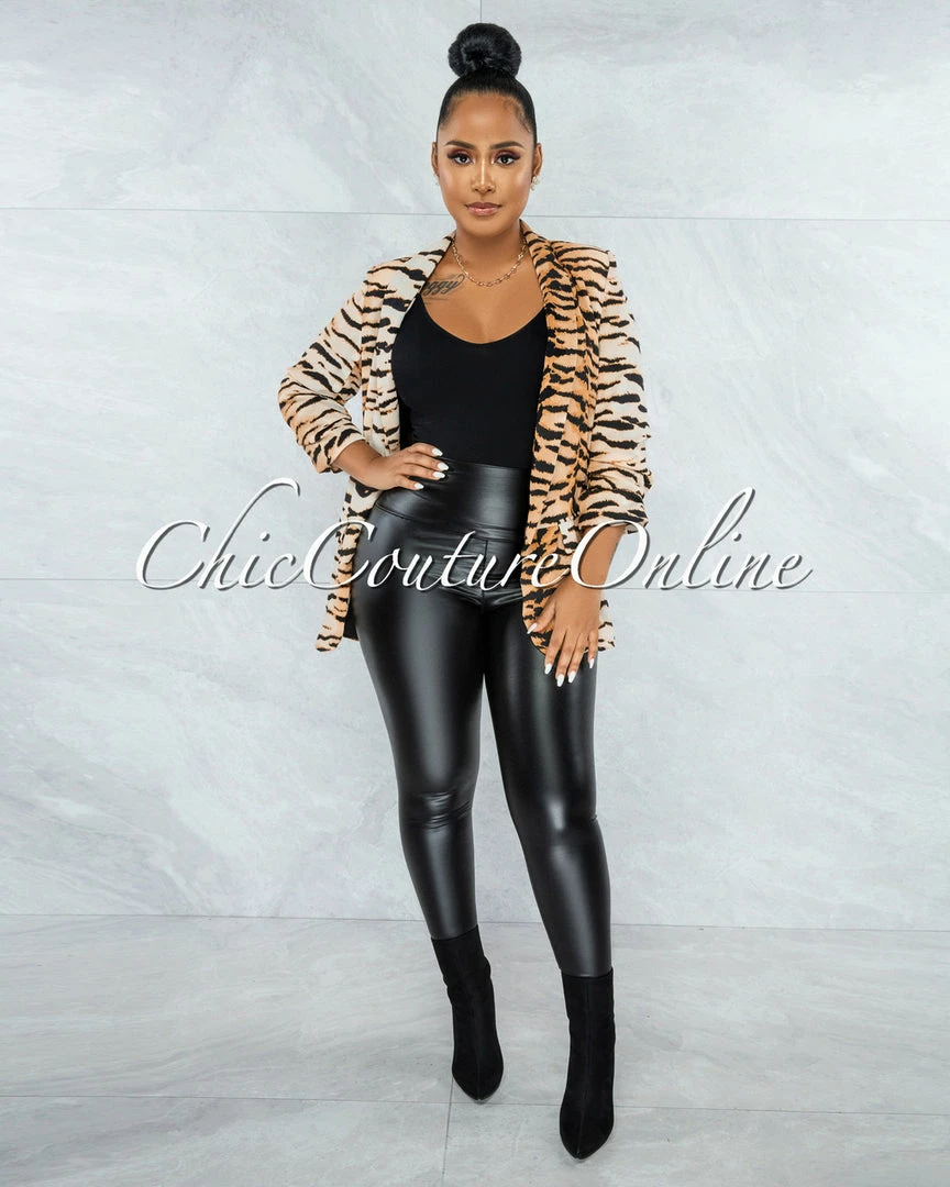 Vendor-unknown JUST IN Merona Nude Black Tiger Print Boyfriend Long Blazer