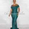 Chic Couture Online Dewey Forest Green Drape Off-The Shoulders Maxi Dress JUST IN