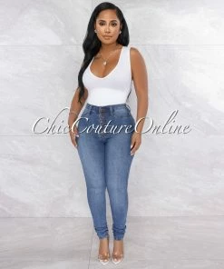 Vendor-unknown Kardim Medium Blue Button Up High Waist Skinny Jeans JUST IN