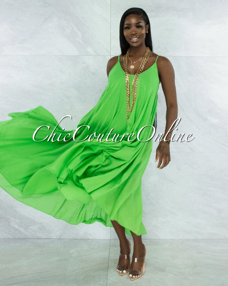 Vendor-unknown JUST IN Normandie Apple Green Wide Flutter Maxi Dress
