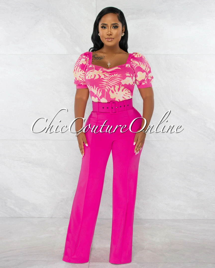 Chic Couture Online Faina Fuchsia Belt High Waist Palazzo Pants JUST IN