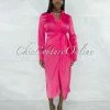 Vendor-unknown JUST IN Diane Hot Pink Wrap Satin Midi Dress