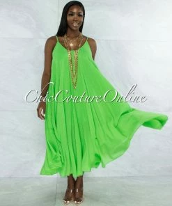Vendor-unknown JUST IN Normandie Apple Green Wide Flutter Maxi Dress