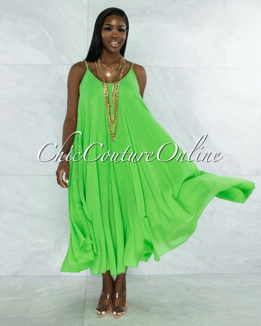 Vendor-unknown JUST IN Normandie Apple Green Wide Flutter Maxi Dress