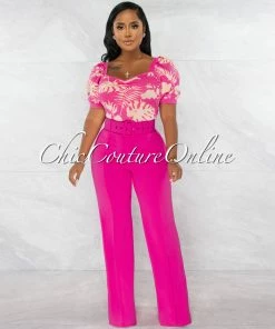 Chic Couture Online Faina Fuchsia Belt High Waist Palazzo Pants JUST IN