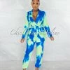 Chic Couture Online Jedony Lime Blue Double Trench Blazer & Pants Set