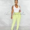 Vendor-unknown Kiah Baby Green Pleated Paper Bag Tie Belt Pants JUST IN