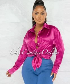 Chic Couture Online JUST IN Finlay Fuchsia Crop Torn Top & Blouse Set